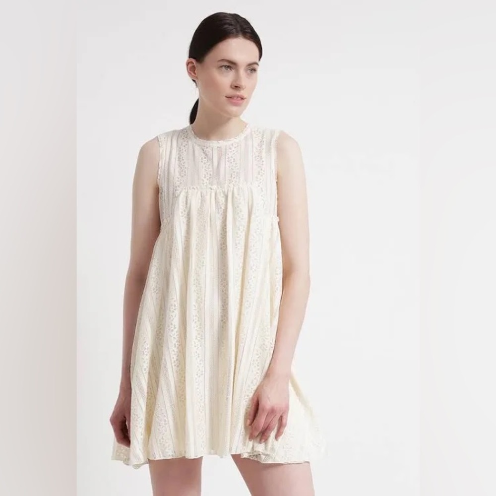 FREE PEOPLE Women XS Dreamy Lace Floral Mini Dress Ivory Sleeveless